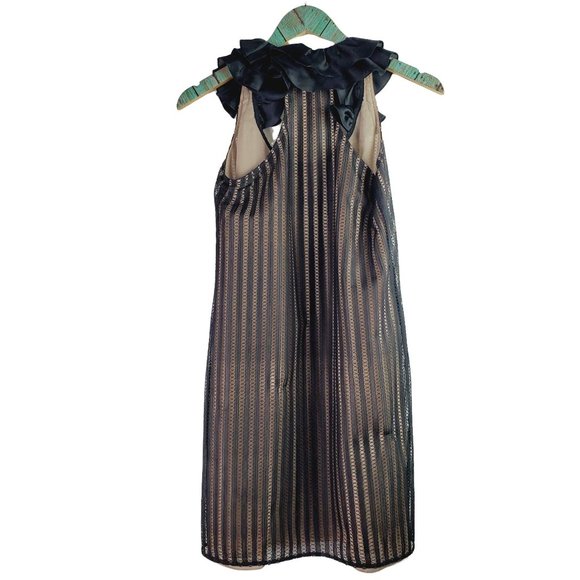 JAYGODFREY Black Over Nude Overlay Big Shoulder Sheath Dress, Sz 4 - Picture 2 of 7